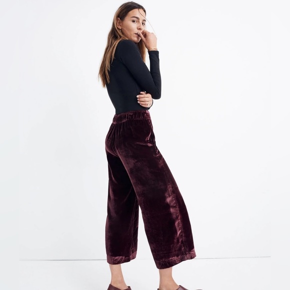 Madewell Velvet Huston Pull-On Crop Pants Pinot Noir Red | Women Medium - Picture 2 of 6